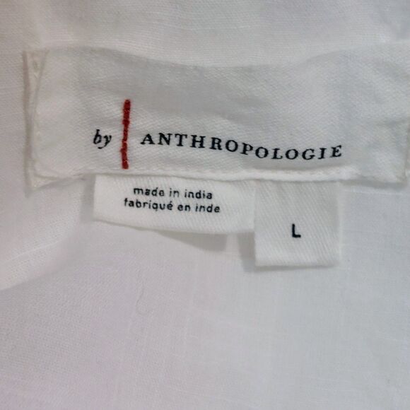 By Anthropologie Women's Large Bubble Cap Sleeve Button up Shirt White Cotton - Picture 5 of 9